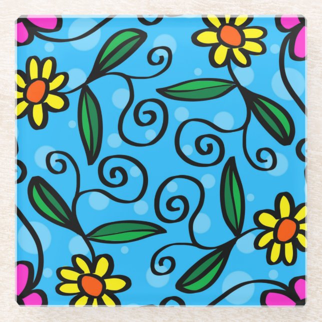 Posavasos De Vidrio Abstract Floral Glass Coaster (Anverso)
