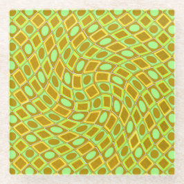 Posavasos De Vidrio Abstract geometric swirl retro lime pattern