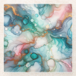 Posavasos De Vidrio Abstract in Pink, Teal, Blue, and Gold