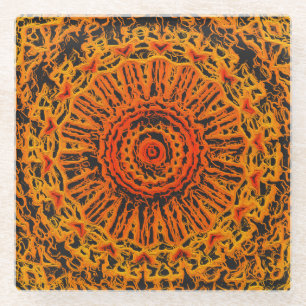 Posavasos De Vidrio Abstracto de naranja, negro y amarillo