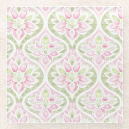 Posavasos De Vidrio Abstracto floral verde rosa