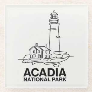 Posavasos De Vidrio Acadia National Park Lighthouse Line Art