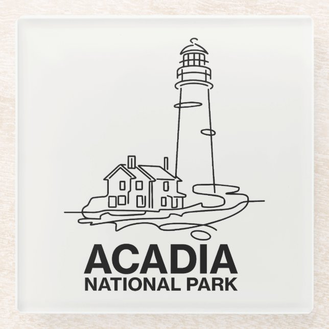 Posavasos De Vidrio Acadia National Park Lighthouse Line Art (Anverso)