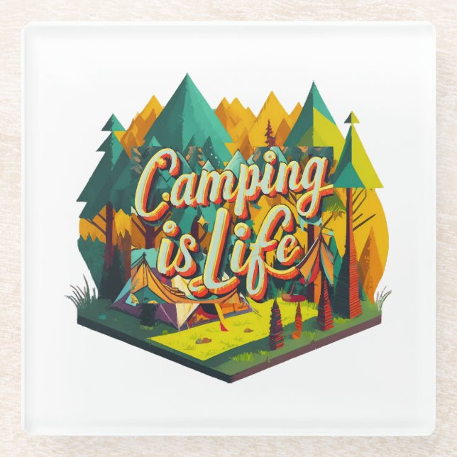 Posavasos De Vidrio Acampar es Vida (Anverso)
