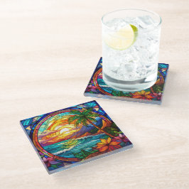 Posavasos De Vidrio acantilados tropicales arte de cristal manchado