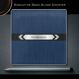 Posavasos De Vidrio Accesorio de escritorio Executive Office Azul Plat