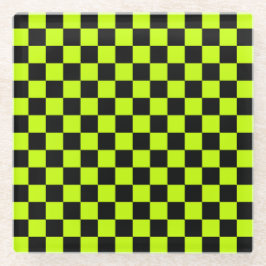 Posavasos De Vidrio Acid green black checkerboard pattern