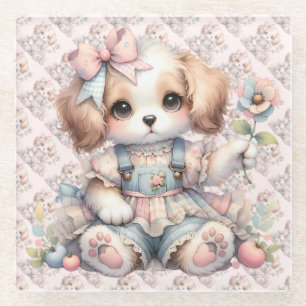 Posavasos De Vidrio Acogedor Kawaii Cottagecore Farmcore Puppy Style