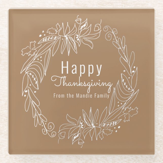 Posavasos De Vidrio Acorn Wreath Hand Drake Ilustracion (Anverso)