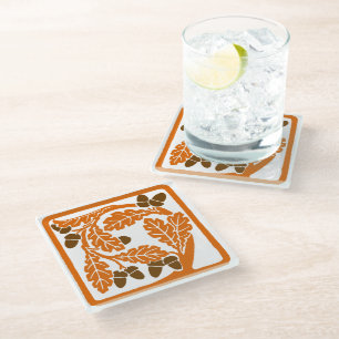 Posavasos De Vidrio Acornados Art Nouveau y hojas de roble
