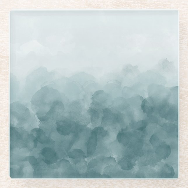 Posavasos De Vidrio Acuarela azul verde azulada tropical (Anverso)