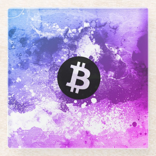 Posavasos De Vidrio Acuarela Bitcoin (Miami) (Anverso)