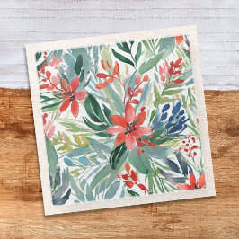Posavasos De Vidrio Acuarela Botánica Flores Hojas de Poinsettia Rojas