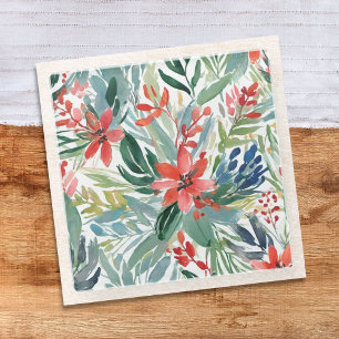 Posavasos De Vidrio Acuarela Botánica Flores Hojas de Poinsettia Rojas