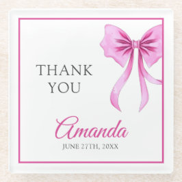 Posavasos De Vidrio Acuarela Coquette rosa Bow Sweet 16 Cumpleaños
