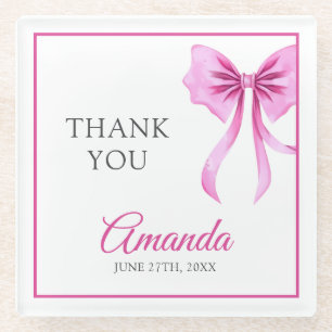 Posavasos De Vidrio Acuarela Coquette rosa Bow Sweet 16 Cumpleaños