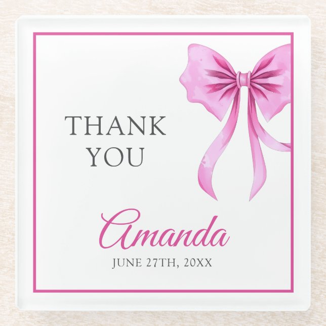 Posavasos De Vidrio Acuarela Coquette rosa Bow Sweet 16 Cumpleaños (Anverso)