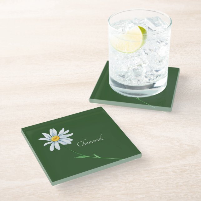 Posavasos De Vidrio Acuarela De Flor Chamomile (Angular)