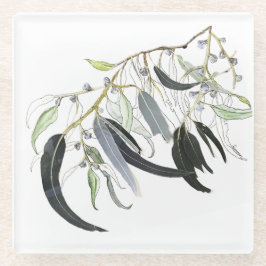 Posavasos De Vidrio acuarela de hojas de goma verde pálido