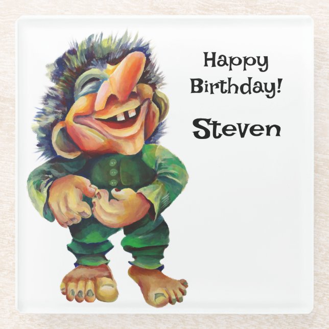 Posavasos De Vidrio Acuarela de Ilustracion de Troll divertida en Esca (Anverso)