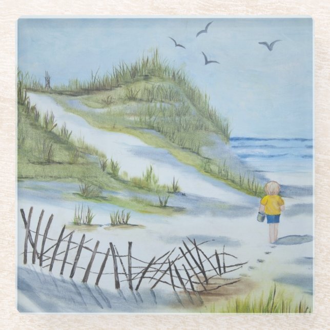 Posavasos De Vidrio Acuarela de la playa (Anverso)