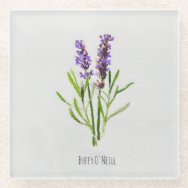 Posavasos De Vidrio Acuarela de lavanda botánica de Jilly