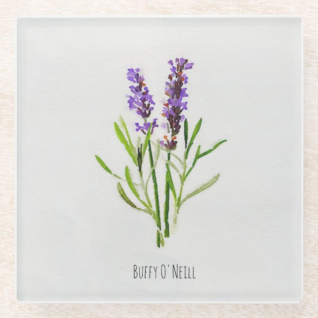 Posavasos De Vidrio Acuarela de lavanda botánica de Jilly (Anverso)