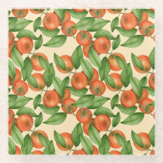 Posavasos De Vidrio Acuarela de mandarina, patrón de fruta sin costura