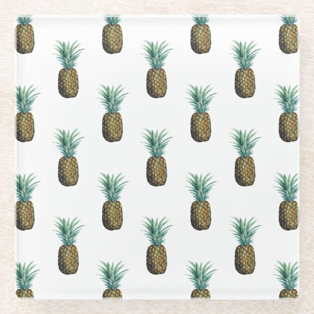 Posavasos De Vidrio Acuarela de piña tropical (Anverso)