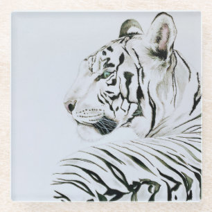 Posavasos De Vidrio Acuarela de tigre blanco