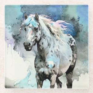 Posavasos De Vidrio Acuarela de yegua Appaloosa juguetona