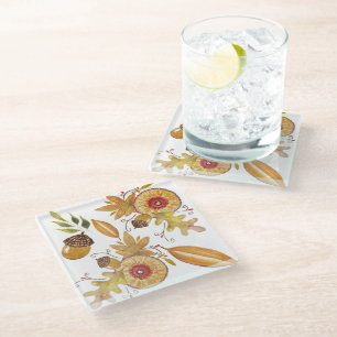 Posavasos De Vidrio Acuarela del Día de Acción de Gracias Caída