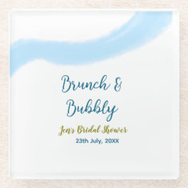 Posavasos De Vidrio Acuarela dorada azul burbujeante y nupcial brunch 
