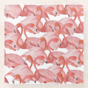 Posavasos De Vidrio Acuarela Flamingo: Patrón sin foco