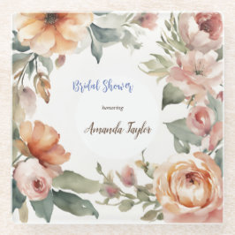 Posavasos De Vidrio Acuarela Flores Minimalista Despedida de Soltera