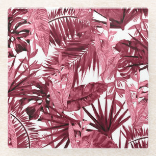 Posavasos De Vidrio Acuarela Foliage Púrpura, Floral Seamless.