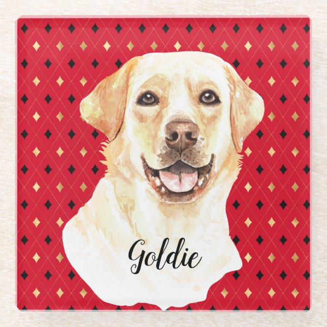 Posavasos De Vidrio Acuarela Labrador Recuperador Perro Personalizado (Anverso)