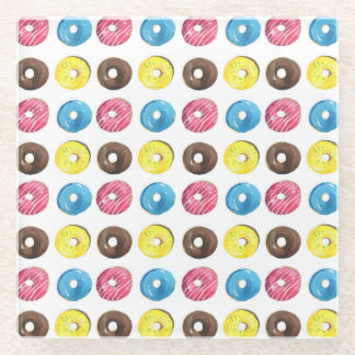 Posavasos De Vidrio Acuarela pequeñas donuts, patrón sin costuras.