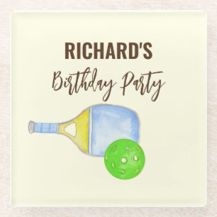 Posavasos De Vidrio Acuarela Tema Pickleball Luz Fiesta de Cumpleaños