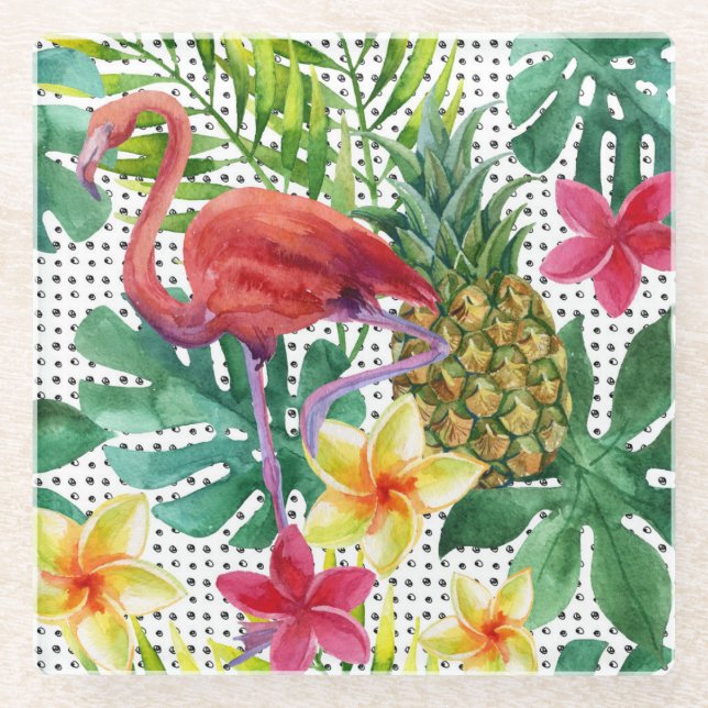 Posavasos De Vidrio Acuarela tropical (Anverso)