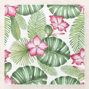 Posavasos De Vidrio Acuarela tropical: patrón sin foco