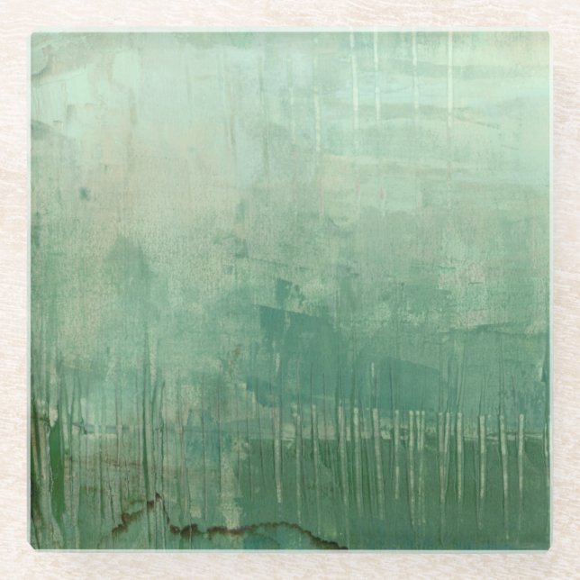 Posavasos De Vidrio Acuarela verde contemporánea (Anverso)