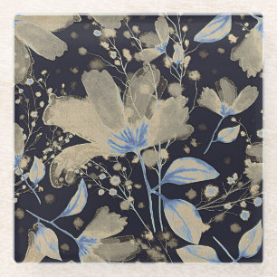 Posavasos De Vidrio Acuarela virgen floral: fondo negro