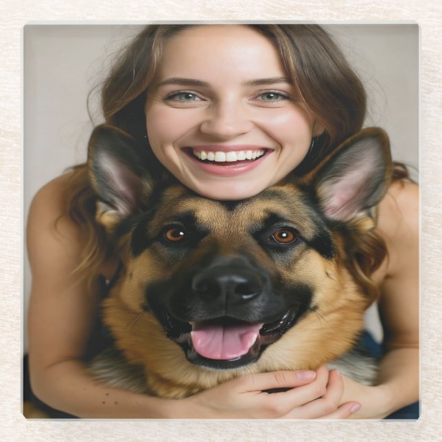 Posavasos De Vidrio Add German Shepherd Photo Personalize (Anverso)