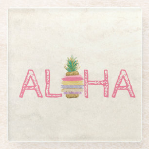 Posavasos De Vidrio Adorable Aloha Hawaiian Striped Pineapple