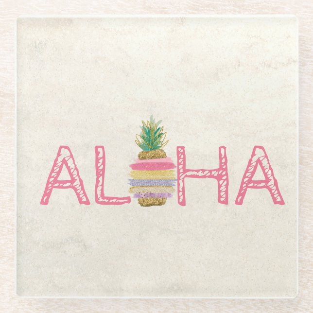Posavasos De Vidrio Adorable Aloha Hawaiian Striped Pineapple (Anverso)
