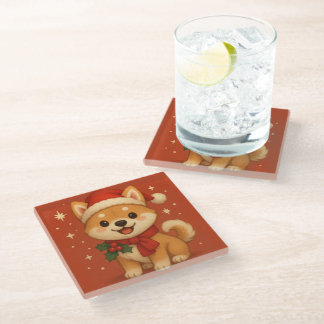 Posavasos De Vidrio Adorable cachorro de Navidad