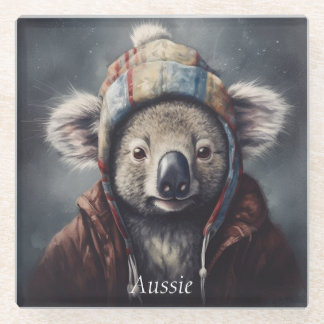 Posavasos De Vidrio Adorable koala usando adorable gorra adaptable