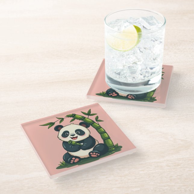 Posavasos De Vidrio Adorable Panda Abrazando Bamboo Personalizado arte (Angular)