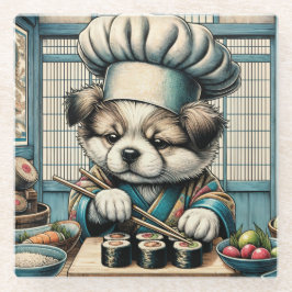 Posavasos De Vidrio Adorable Sushi Chef Puppy